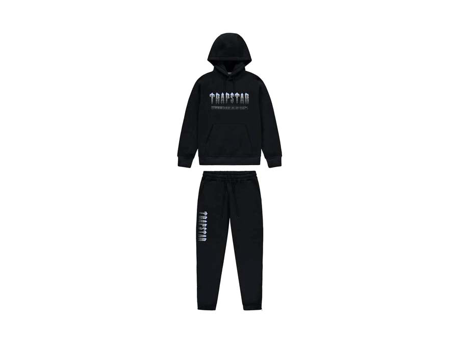 TRAPSTAR CHENILLE DECODED 2.0 HOODED TRACKSUIT - BLACK / ICE BLUE