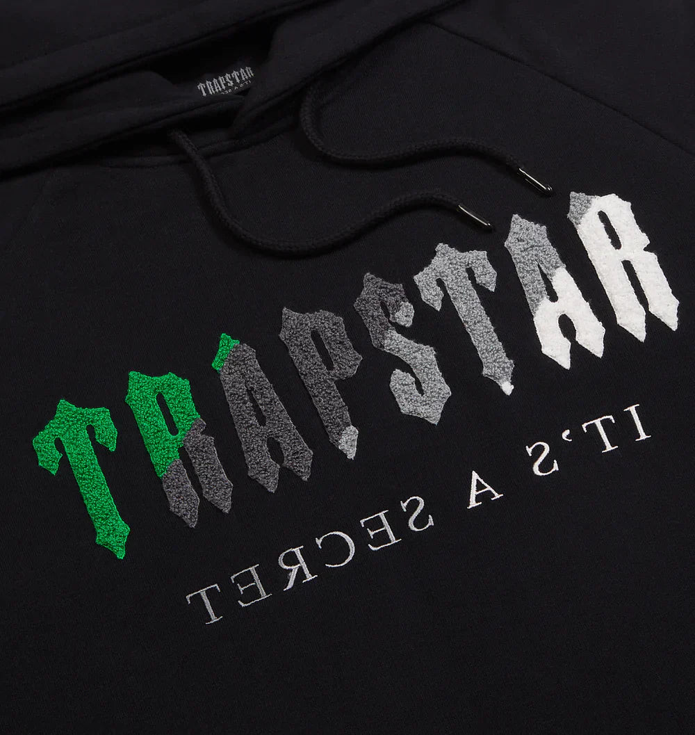 TRAPSTAR CHENILLE DECODED HOODED TRACKSUIT - BLACK/GREEN BEE