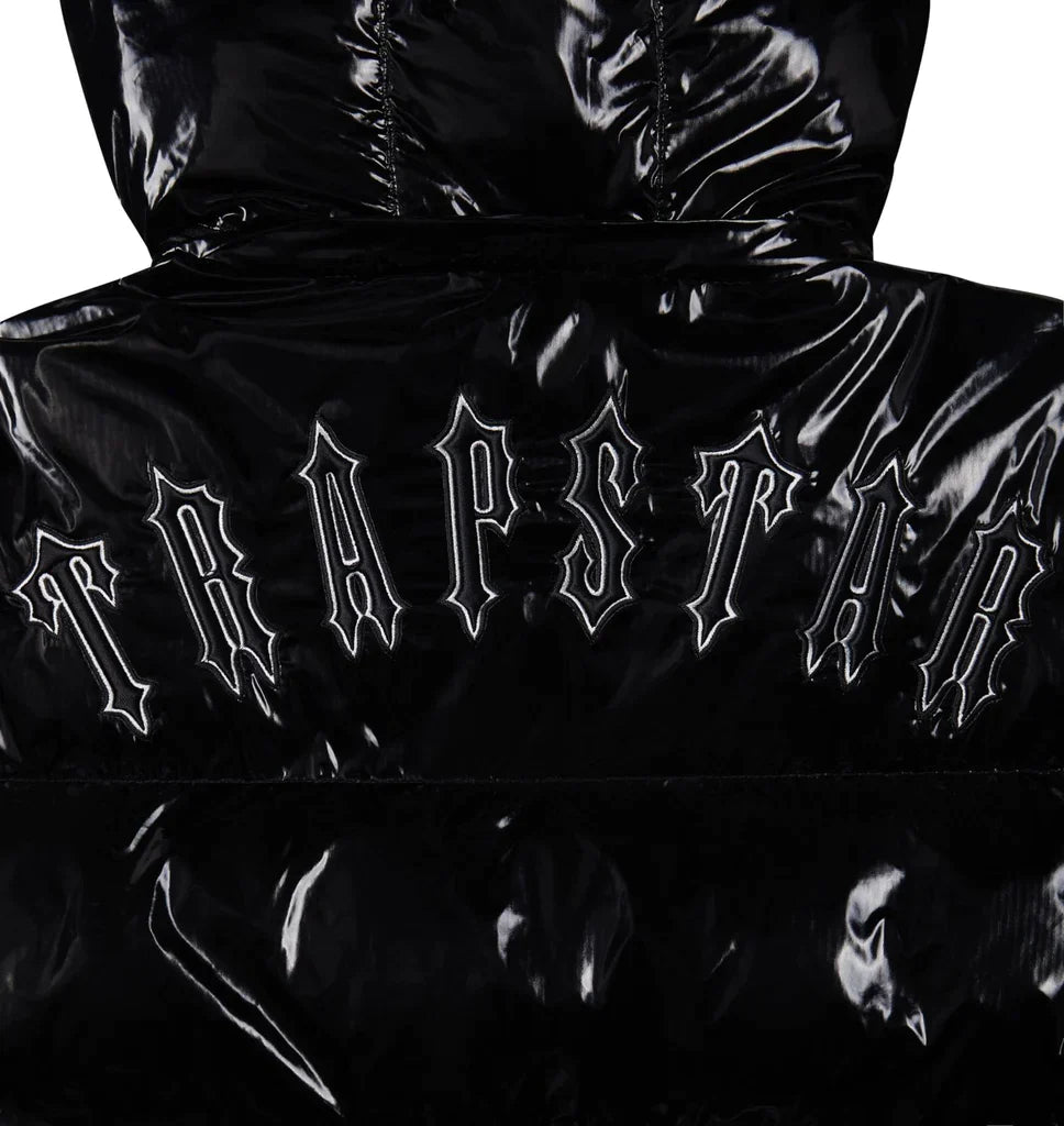 TRAPSTAR IRONGATE DETACHABLE HOODED PUFFER JACKET - SHINY BLACK