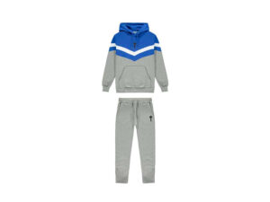 TRAPSTAR V STRIPE HOODED TRACKSUIT - BLACK/GREY/BLUE