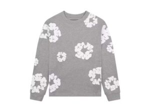DENIM TEARS LONG SLEEVE COTTON WREATH T-SHIRT GREY